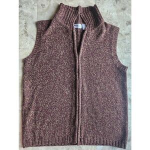 V7  Allison Lane brown & red heathered zip up sleeveless sweater vest mock neck